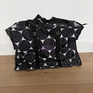 THIRTY-ONE Large TOTE Bag BIG BLACK & WHITE POLKA DOTS Handles Zip Top Utility